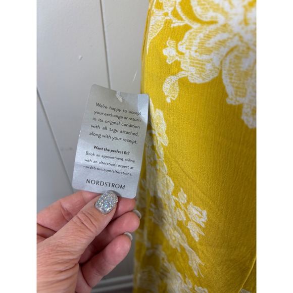 Lulus Yellow Floral Wrap Maxi Dress Short Flutter Sleeve Tie Waist M - Picture 4 of 7